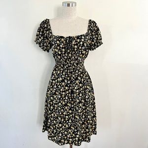 Boho Cottage Whimsical Wildflower Puff Sleeve Floral Mini Dress